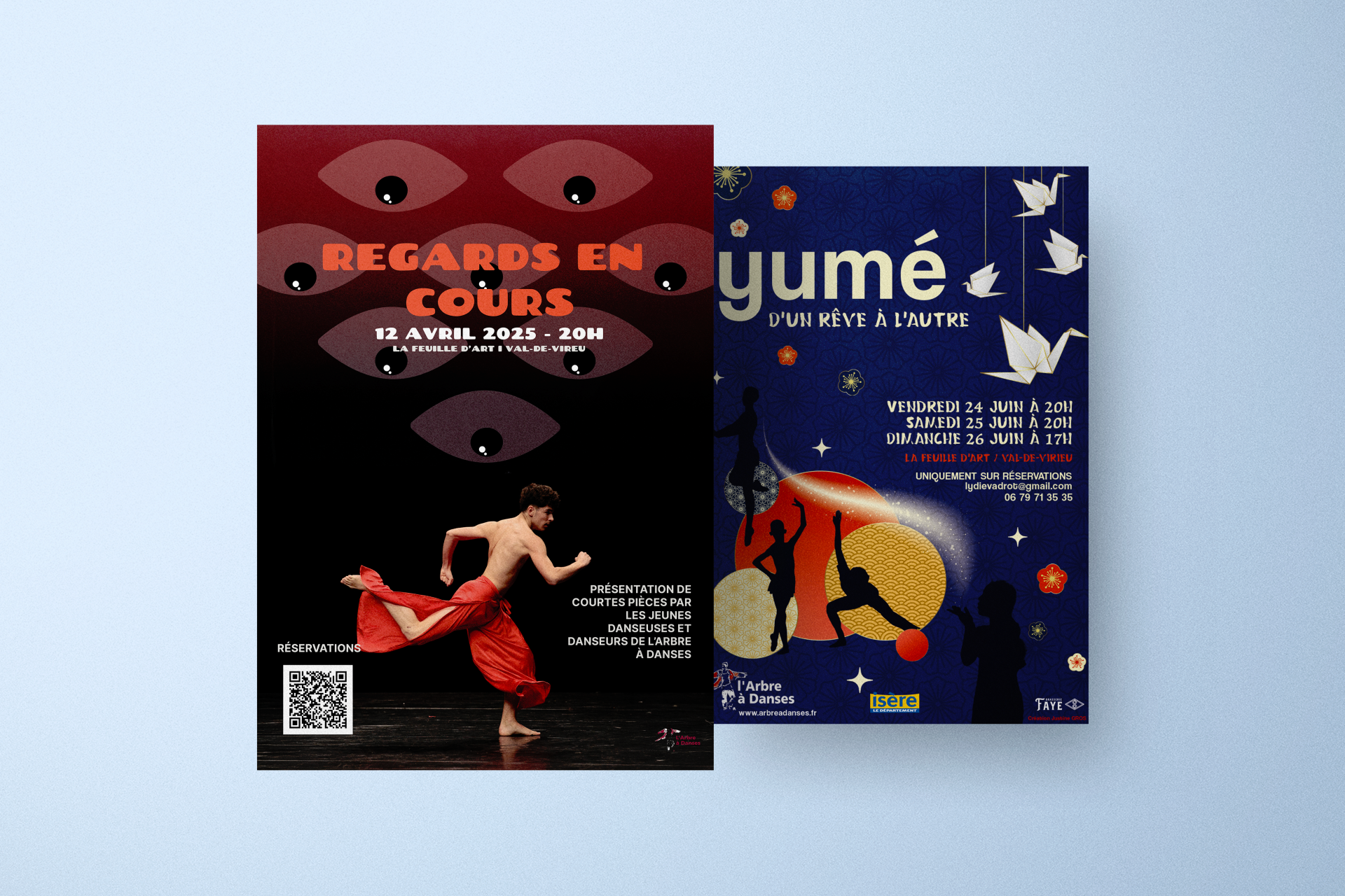 deux affiches présentants deux spectacles différents de l'association l'Arbre à Danses