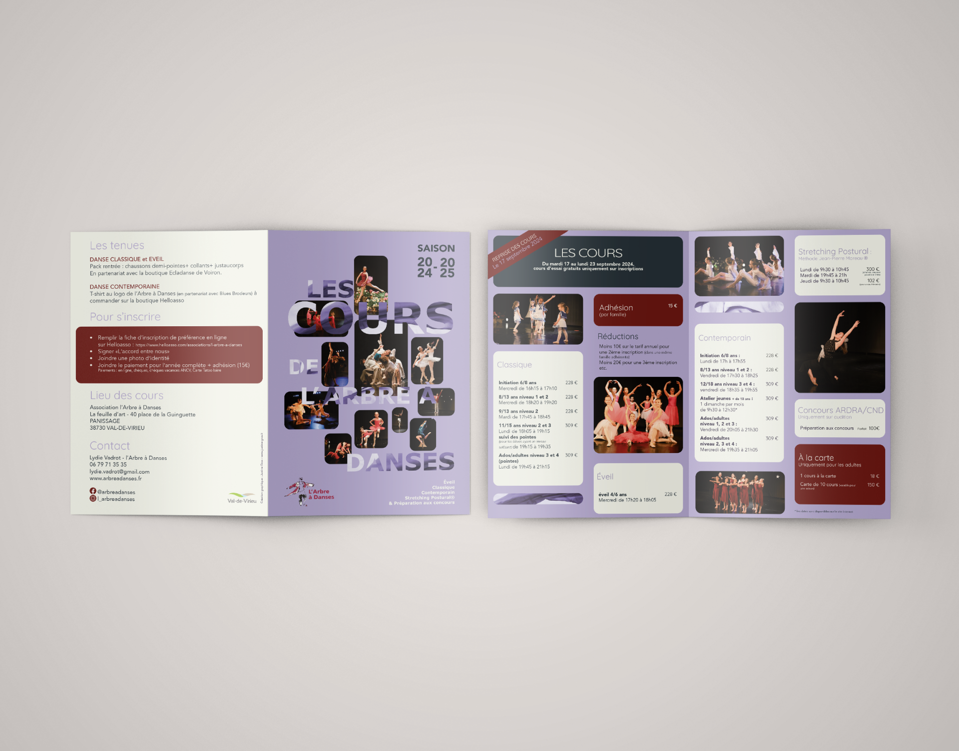 présentation en mockup d'une plaquette des cours de danse de l'arbre à danses