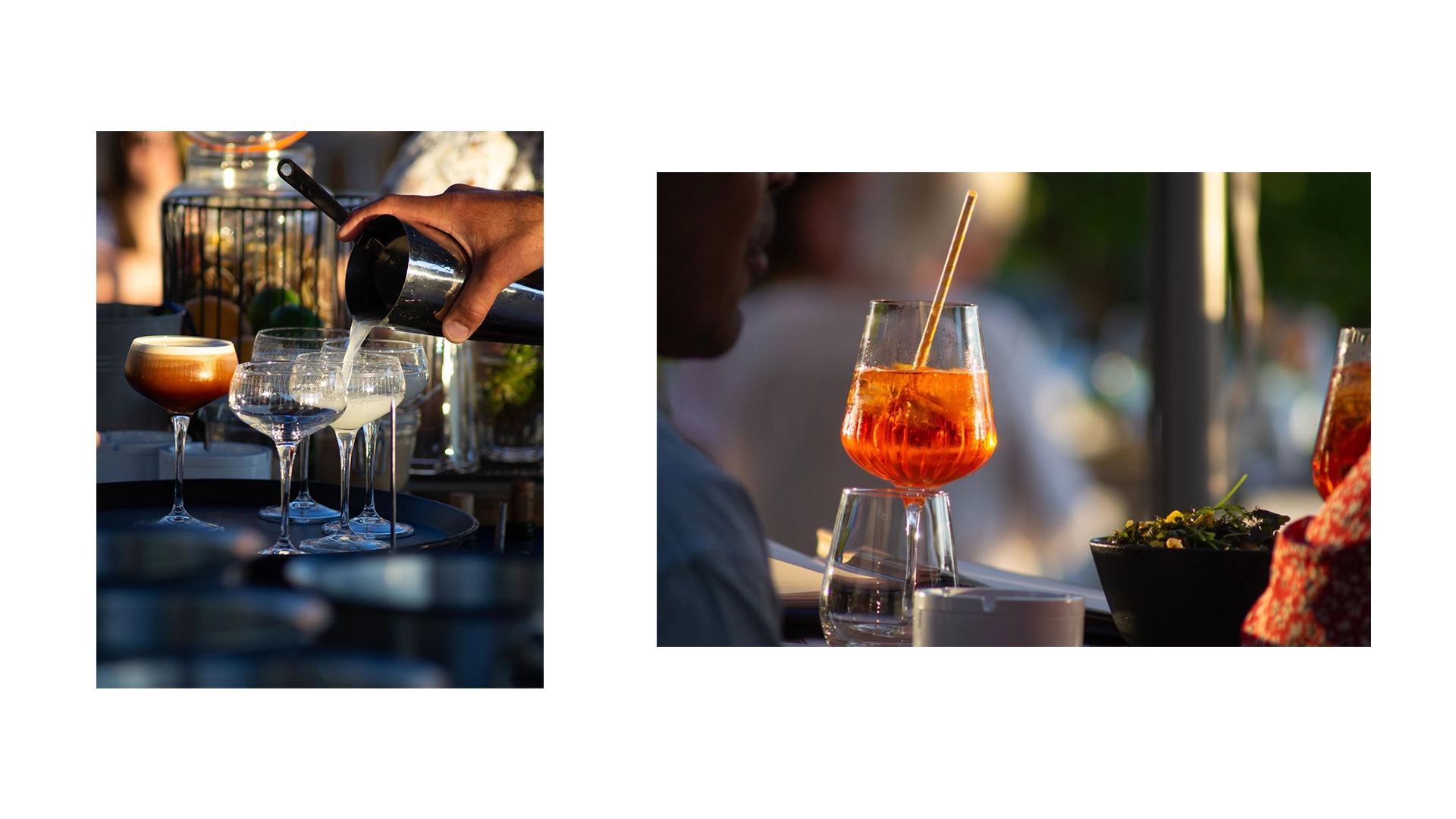 2 photographies, une d'un service de cocktai, une d'un spritz